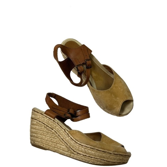 JACQUES LEVINE Camel Elise Wedge Sandals - Picture 2 of 8